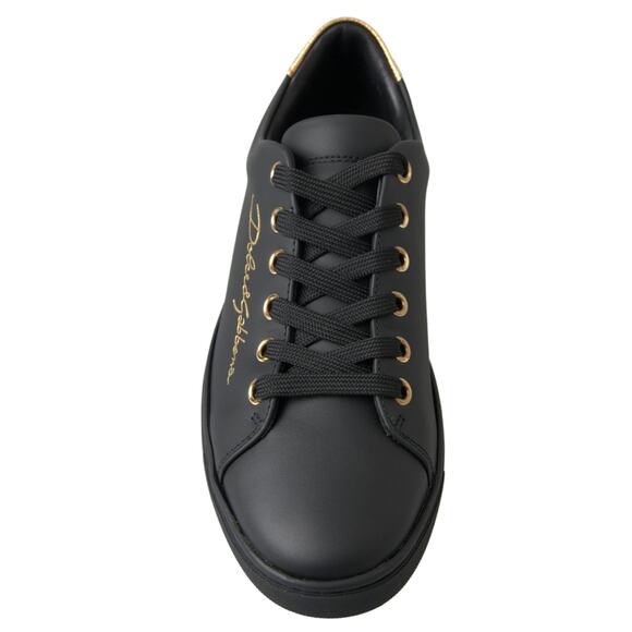 Dolce & Gabbana Black Gold Leather Classic Sneakers Shoes/EU36/US5.5/Black NWT main image 4